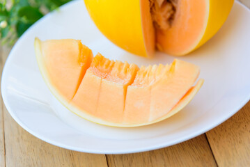 Fresh Orange melon in dish 
