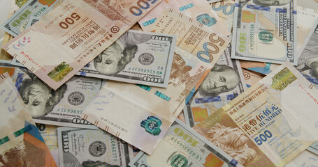 Stack of different money banknote
