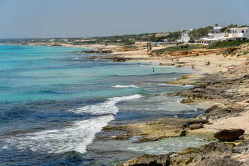Panoramic view of the coast of Formentera. Beach known as Es Copinyar