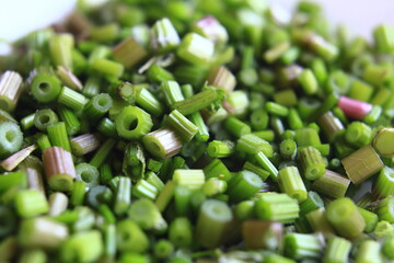 Fresh and healthy chopped stems of wild chervil (Anthriscus sylvestris)