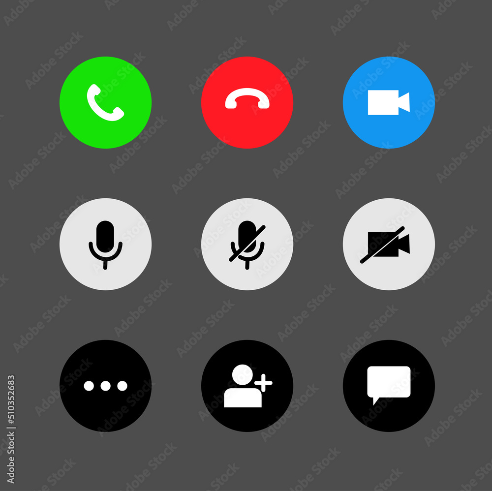 Poster video call user interface button collection. frequently used buttons and icons are set for video cal