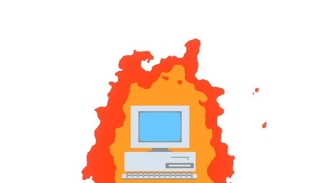 炎上するレトロPCのアニメーション素材