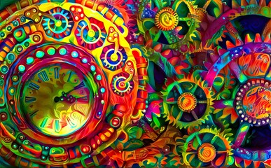 AI Styled Colorful Clock and Gears