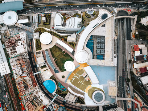 Kuala Lumpur, Malaysia - Sept 8, 2021: Lalaport mall drone view. Top down.