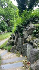 Rock stone steps of a little hill in Hibiya park Tokyo, year 2022 June 11th