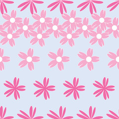 Vector blue background white pink cherry tree flowers and cherry blossom sakura flowers. Seamless pattern background