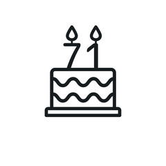 Birthday cake line icon with candle number 71 (seventy-one). Vector.
