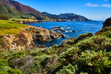 Stunning spring landscape on cliffs next to west coast ocean