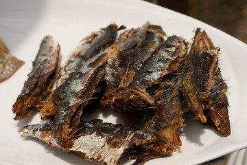 smoked herrings on a plate
