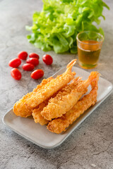 Deep fried shrimp with vegetable and sweet sauce for recipe in menu