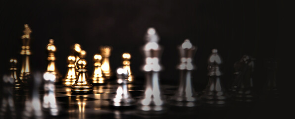 Chess stand on chessboard concept of team player or business team and leadership strategy and human resources organization management or goal to win or strong winner.