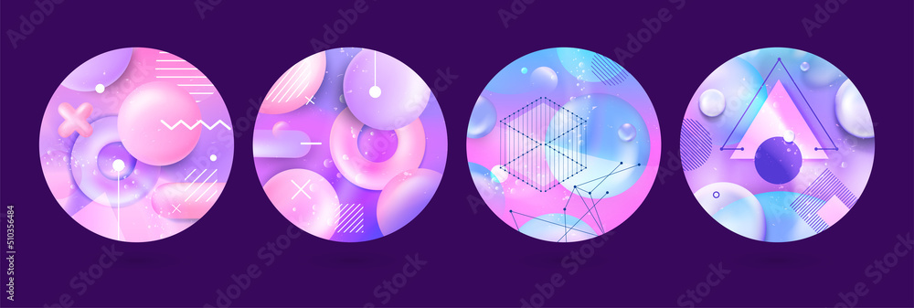 Poster abstract circle shapes. wave background with fluid gradients and liquid texture in round forms. isol