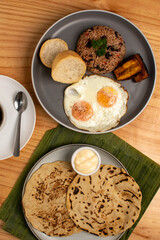 Hand made traditional tortillas from costa rica and fried eggs