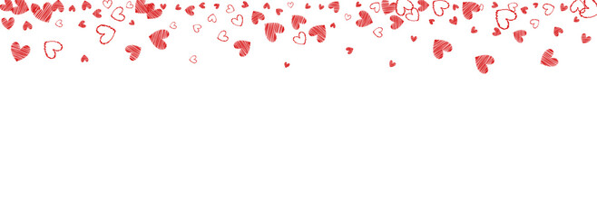 Pink Hearts Vector Panoramic White Backgound.