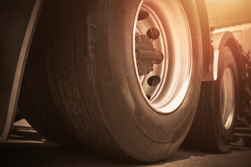 Semi Truck Wheels Tires. Rubber, Vechicle Tyres. Freight Trucks Cargo Transport.
