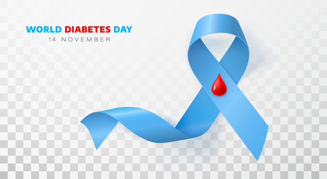 World diabetes day awareness ribbon on transparent background.