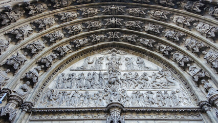 Last judgement tympanon. Above the entrance gate of the Cathedral of our Lady, Antwerp.