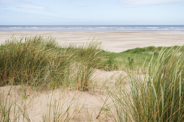 Fototapeta na wymiar Ainsdale beach over the sand dunes