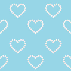 Seamless pearl hearts pattern. Watercolor illustration. Isolated on a blue background.