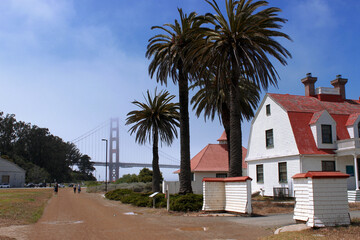 Golden Gate Bridge from the waterfront and Greater Farallones National Marine Sanctuary in San Francisco California. 