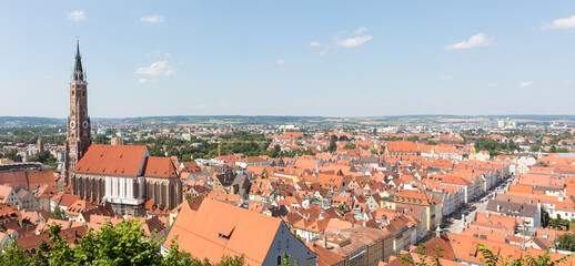 Panorama of the old town of Landshut with basilica St. Martin.
