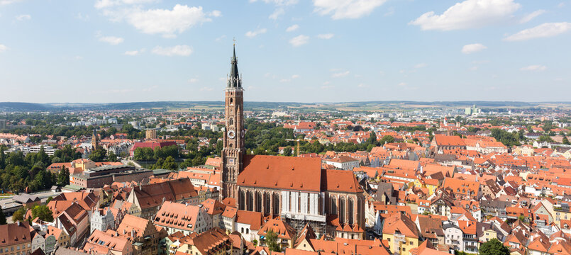 Panorama view of Landshut with church St. Martin, Landshut.