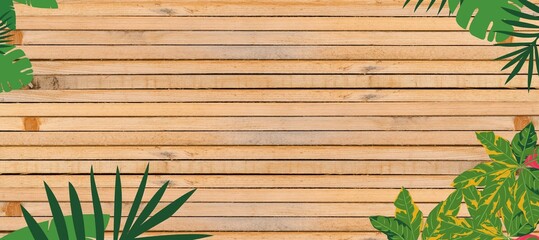 green leaves with wooden background