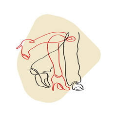 Obraz premium Dancing couple one line drawing. Minimalism art hand drawn continuous single lineart vector