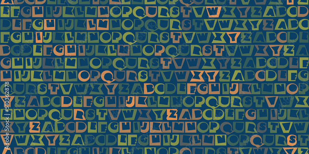 Poster rows of brown art deco style bold fonts, random letters of the alphabet - pattern, seamless texture 