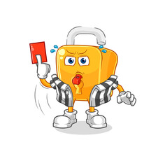 padlock referee with red card illustration. character vector