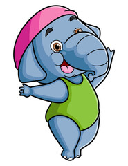 The cute elephant is ready to gymnastics with a suit