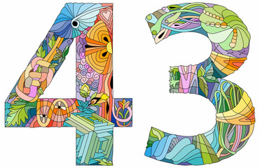 43 number vintage font. Engraving design. Vector illustration.