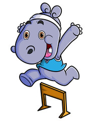 The hippopotamus is being an athlete running and jumping