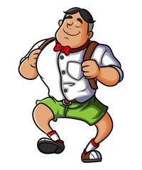 The handsome student is walking to the school