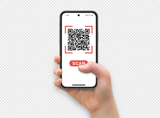 Woman hand holding and touching smartphone screen with thumb, Scan qr code, vector illustration - 510364245