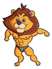 The strong lion is showing the boy muscle