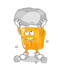 padlock lifting rock cartoon character vector