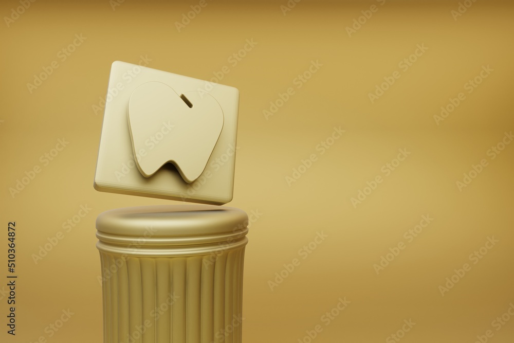 Poster Beautiful abstract illustrations golden Tooth symbol icons on a golden column and wonderful background. 3d rendering illustration. Background pattern for design.