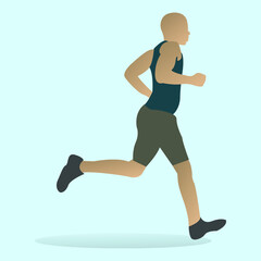 Fototapeta na wymiar Muscular adult man running or jogging. Workout excercise. Marathon athlete doing sprint outdoor - Simple flat vector illustration.