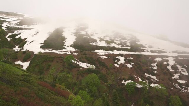 View from cable car in mountains of Rosa Khutor ski resort in Sochi.