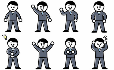 Business man set. Vector illustration. Iconビジネスマン, サラリーマン, スーツの男性, ピクトグラム