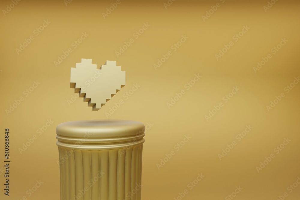 Leinwandbilder beautiful abstract illustrations golden golden pixel hearts symbol icons on a golden column and wond