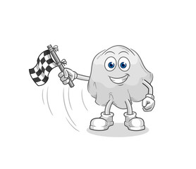 ghost hold finish flag. cartoon mascot vector