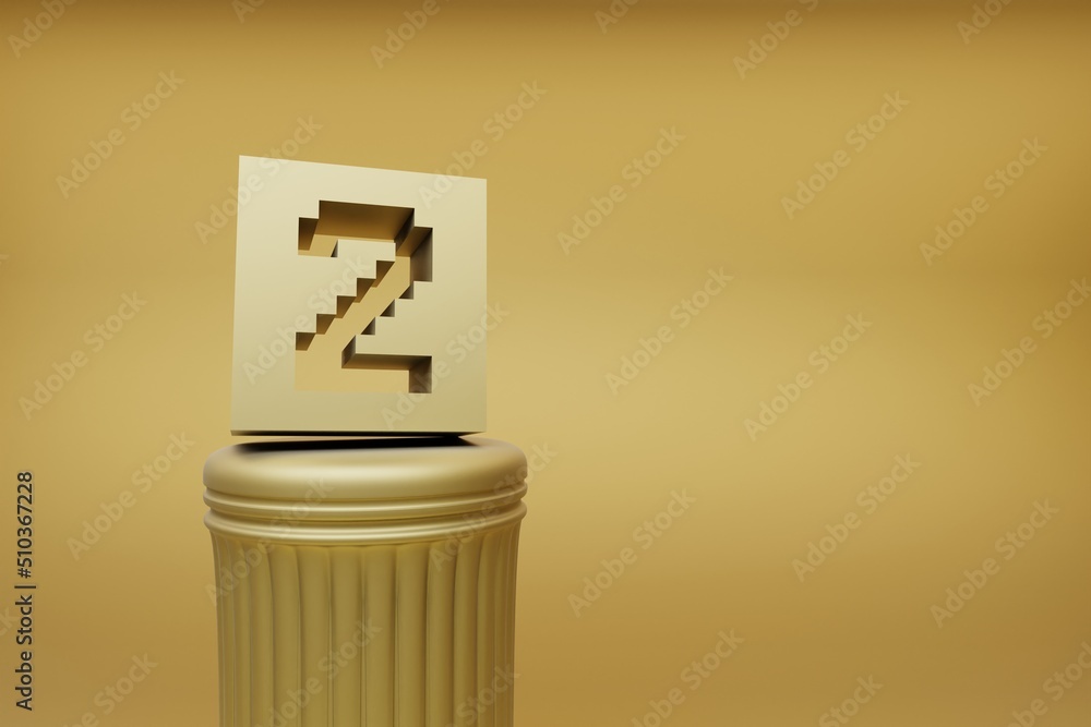Poster Beautiful abstract illustrations Golden Golden Pixel number 2 symbol icons on a golden column and wonderful background. 3d rendering illustration. Background pattern for design.