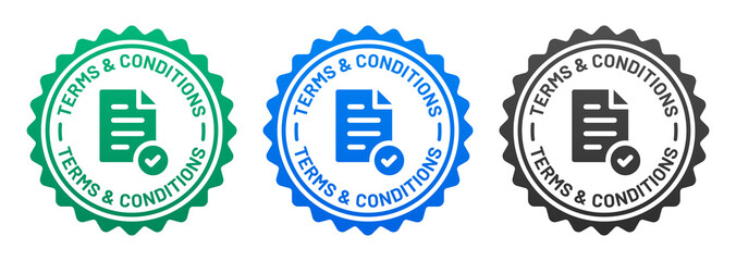 Terms and conditions stamp vector badge with legal agreement document icon illustration.