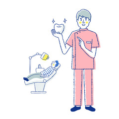 歯科衛生士と診察台に座る患者