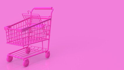 pink shopping cart  on minimal background 3d rendering