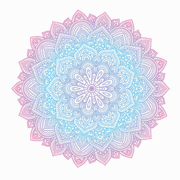 Traditional mandala in pink and blue. Esoteric illustration, mandala, graphics.