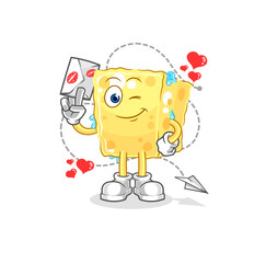 sponge hold love letter illustration. character vector