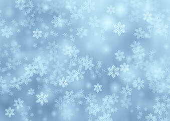 Naklejka na ściany i meble Winter irregular digital art. Blue snowflakes background. 